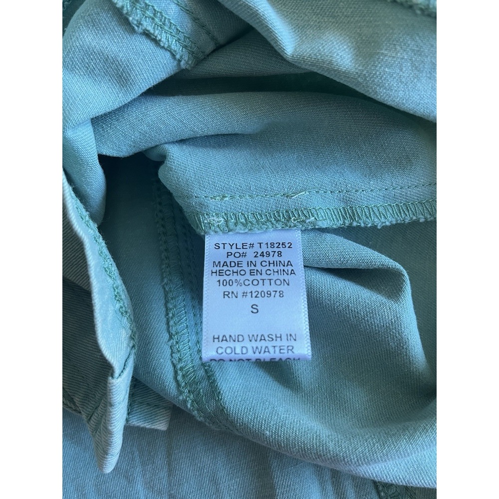 Entro Womens S Green Denim Blouse Puff Sleeve Snap Front 100% Cotton Cottagecore - Picture 6 of 11